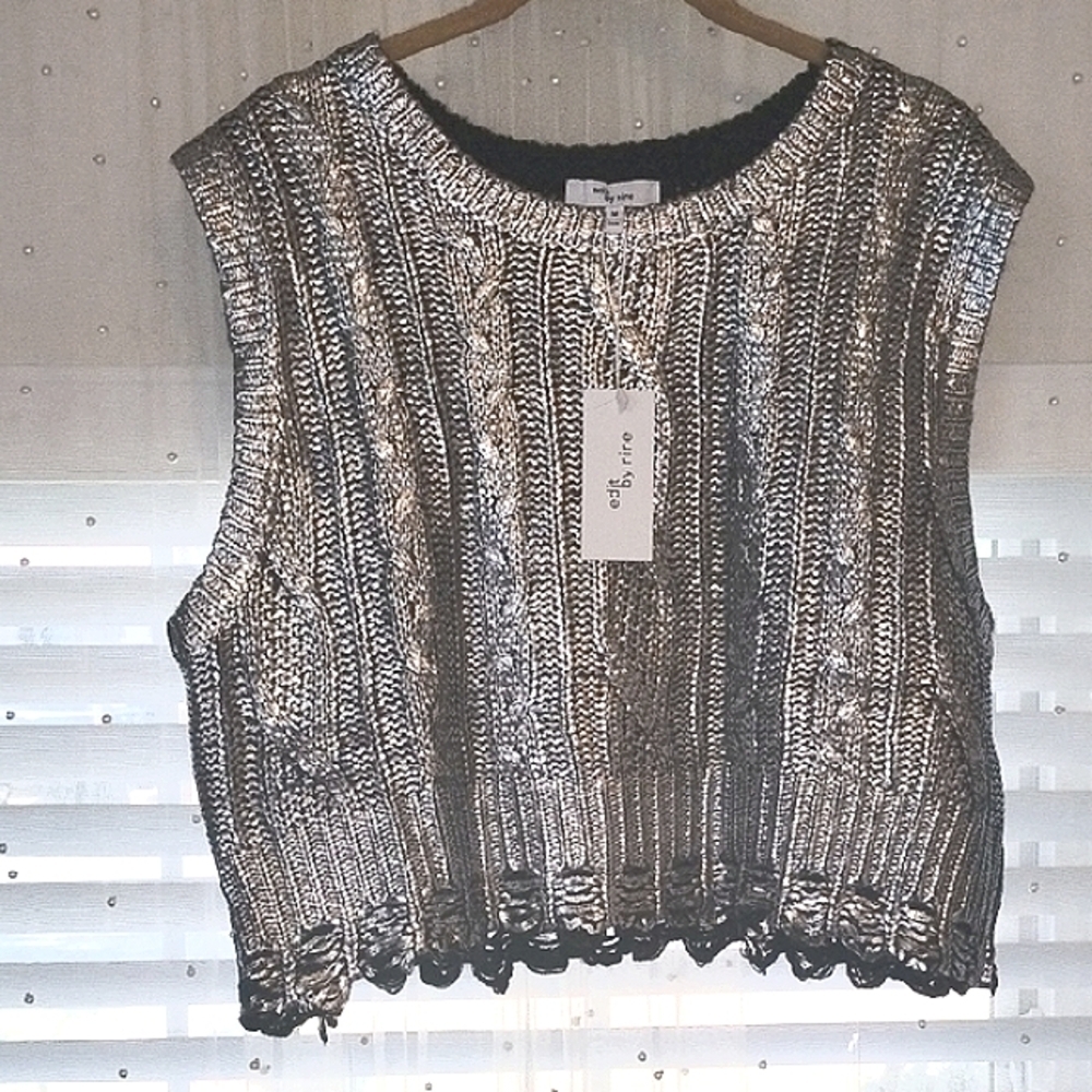Edit By Nine Woman's Gray Mattalic Cable Knit Top, Size: M, NWT